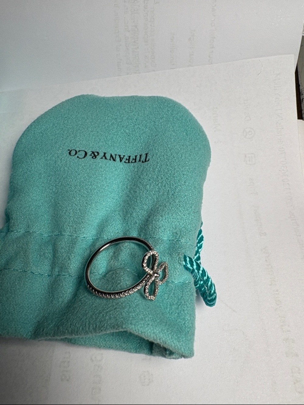 Tiffany & Co. Turquoise Box, Pouch ,Platinum Tiffany Paper Flowers Diamond Ring - Picture 3 of 3